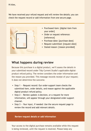 Refund Request Received email design preview