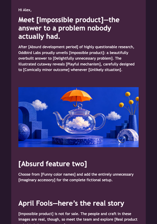 April Fools’ Impossible Product Reveal email design preview