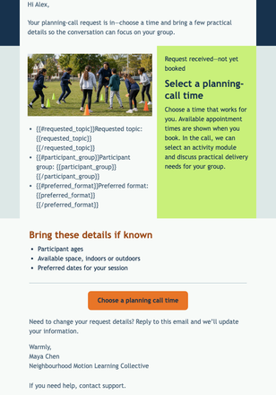 Program Call Booking Brief email design preview