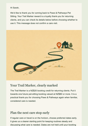 Trail Marker Loyalty Reward email design preview