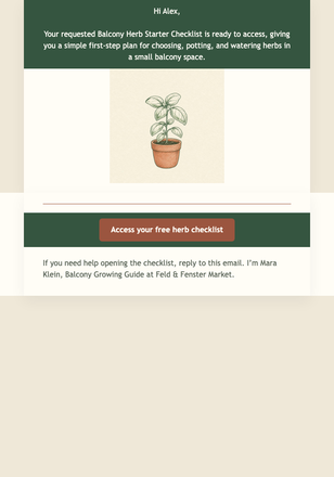 Balcony Herb Checklist Delivery email design preview