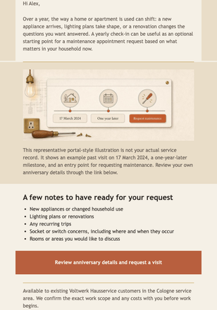 One-Year Electrical Check-In email design preview