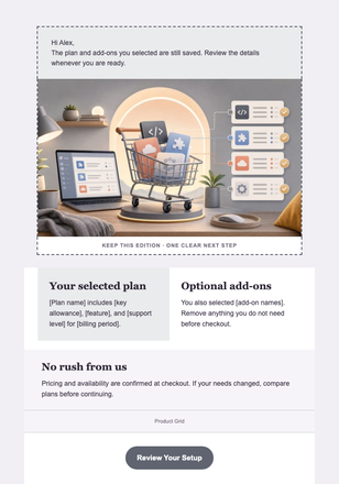 Your Setup Is Still Saved — Software & Technology email design preview