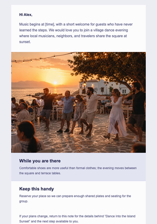Dance Into the Island Sunset email design preview