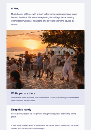 Dance Into the Island Sunset email design preview
