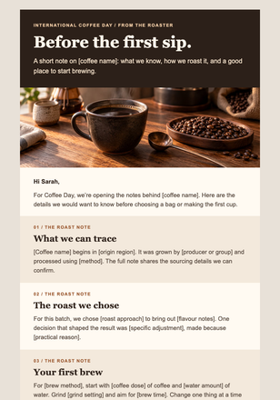 A Coffee Day Note From the Roaster email design preview