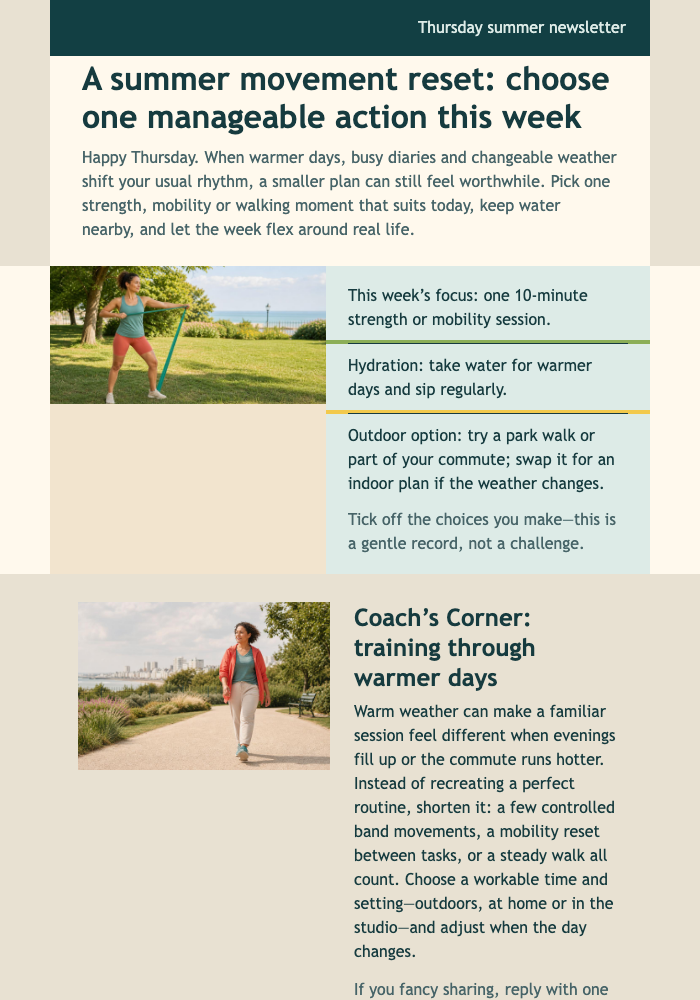 Summer Movement Dashboard email design preview
