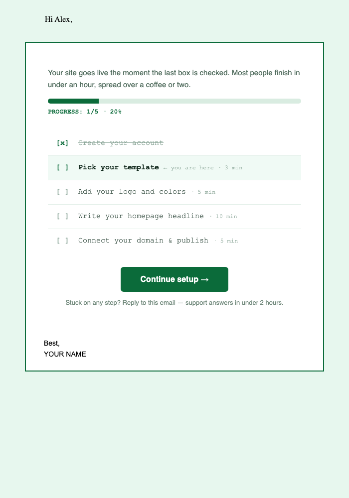 Welcome – Onboarding Checklist email design preview