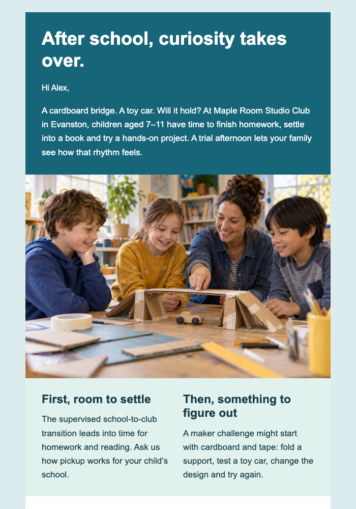 After-School Trial Credit email design preview