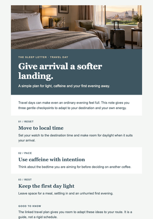 Land, Reset, Sleep email design preview