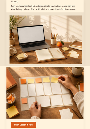 Course Start: Weekly Content Board email design preview