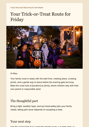 Your Trick-or-Treat Route for Friday email design preview