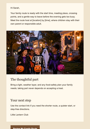 Your Trick-or-Treat Route for Friday email design preview