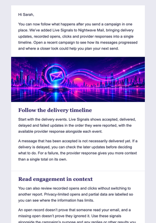 Neon Inbox Feature Launch email design preview