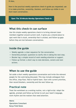 Requested Operations Check-in Guide email design preview