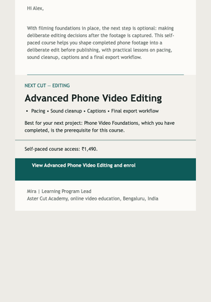 Next Cut Course Recommendation email design preview