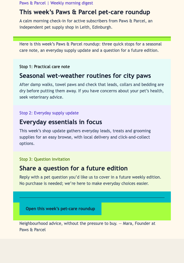 Weekly Pet Care Glow email design preview