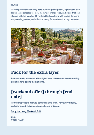 Pentecost Long Weekend email design preview