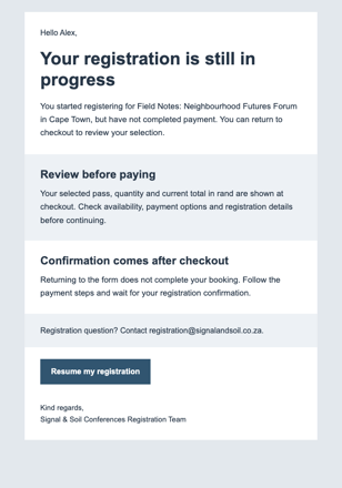 Resume Your Conference Registration email design preview