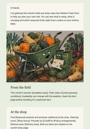 The Muddy Boots Monthly email design preview
