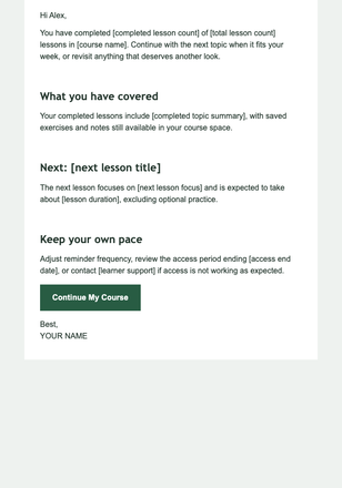 Course Progress Encouragement email design preview