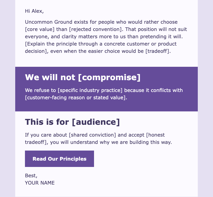 Brand Belief Manifesto email design preview