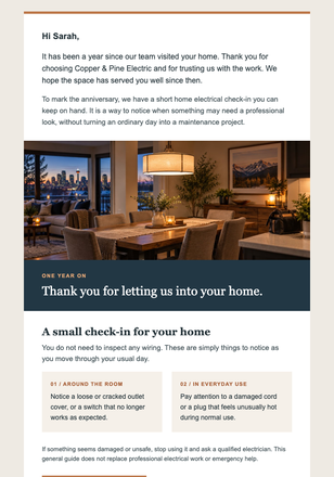 Service Anniversary Thank-You email design preview