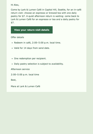 Afternoon Café Win-Back email design preview