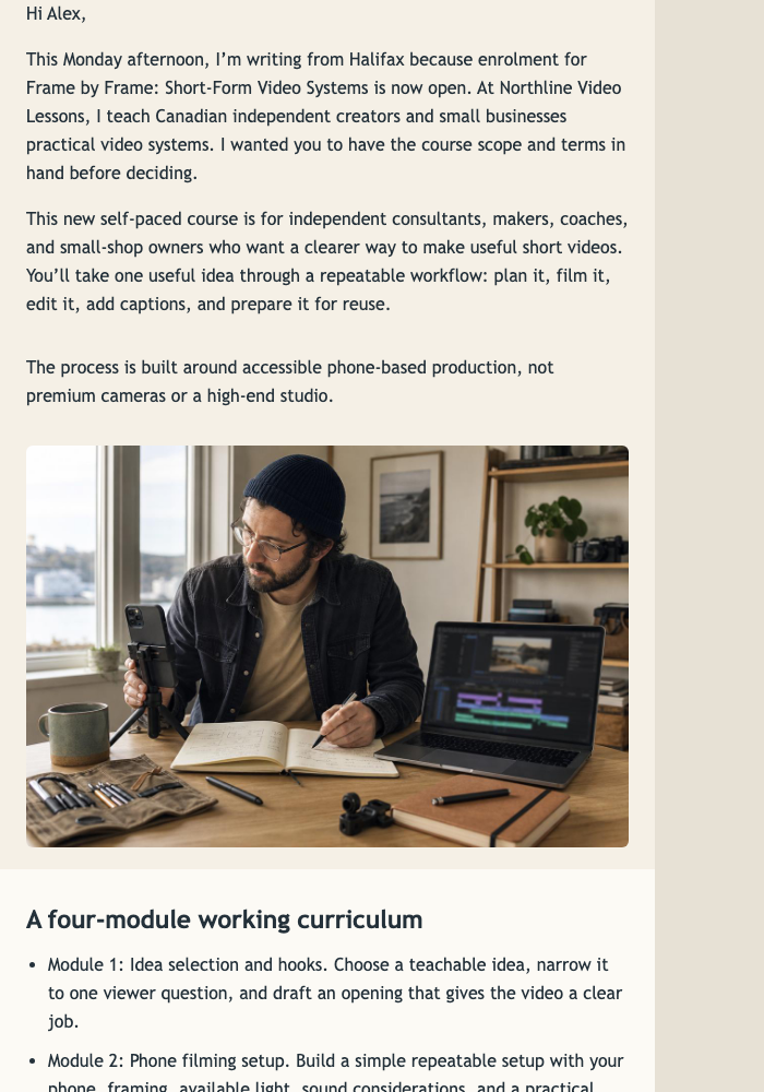 Video Course Launch Dossier email design preview