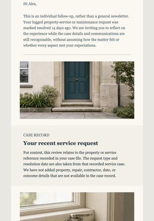 Resolved Service Review email design preview