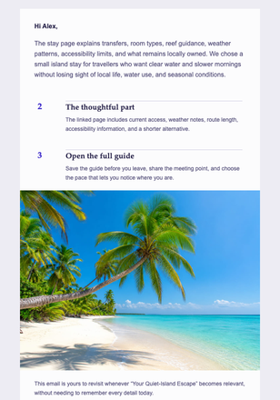 Your Quiet-Island Escape email design preview