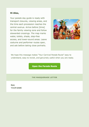 Your Carnival Parade Route email design preview