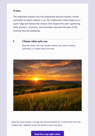 A Field Note From the Longest Day email design preview