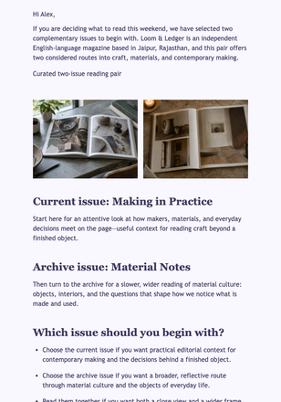 Weekend Reading Pair email design preview