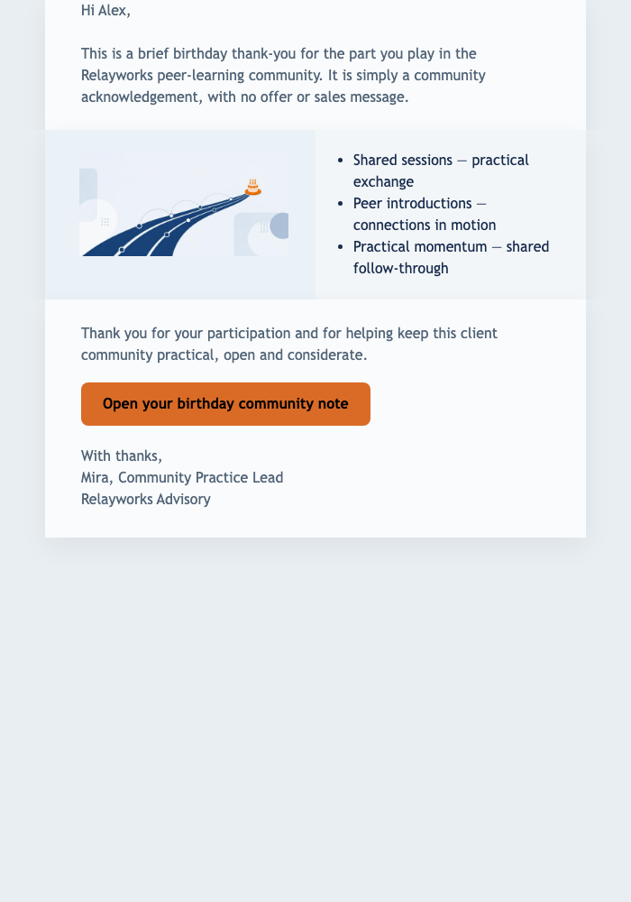 Birthday Community Thanks email design preview