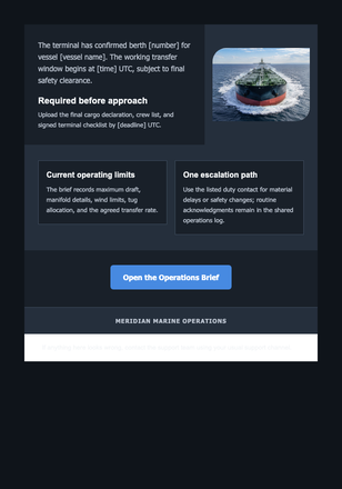 Terminal Transfer Operations Briefing email design preview