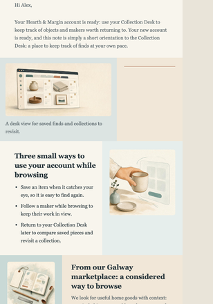 Collection Desk Welcome email design preview
