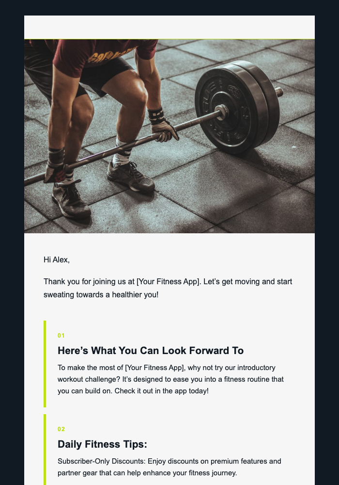 Welcome to Fitness Journey email design preview