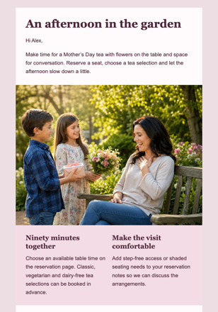 Tea in the Garden for Her email design preview