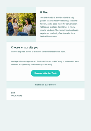Tea in the Garden for Her email design preview