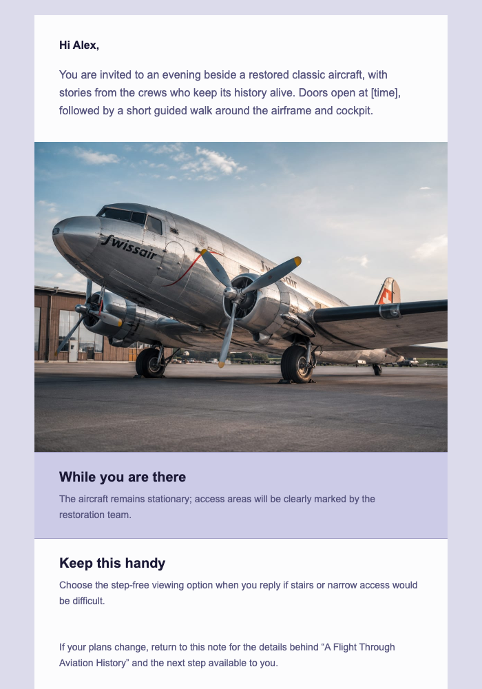 A Flight Through Aviation History email design preview