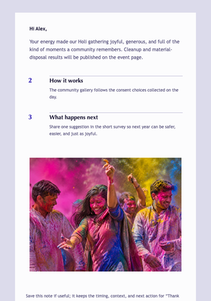 Thank You for Bringing the Colour email design preview