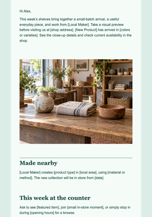 New in the Local Shop This Week email design preview