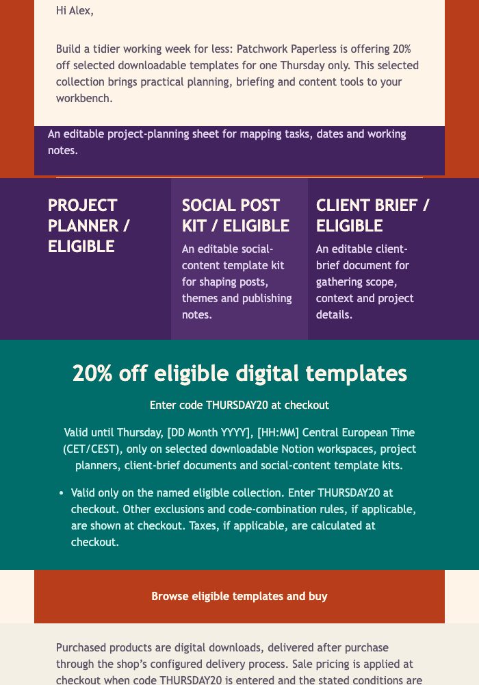 Thursday Template Flash Sale email design preview