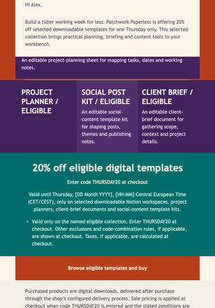 Thursday Template Flash Sale email design preview