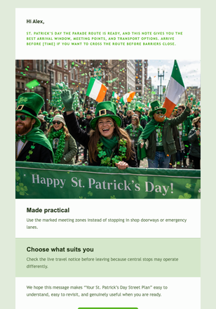 Your St. Patrick’s Day Street Plan email design preview