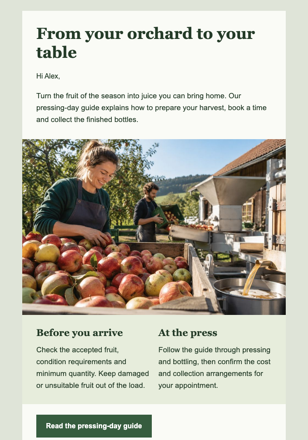 From orchard to bottle email design preview