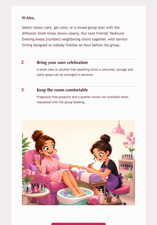 Friends’ Pedicure Evening email design preview