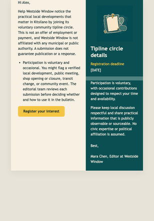 Neighbourhood Tipline Invitation email design preview