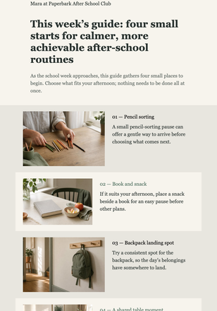 Sunday After-School Guide email design preview